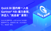 Quick BI連續4年且國內唯一入選Gartner ABI魔力象限，并成功躍升至挑戰者象限