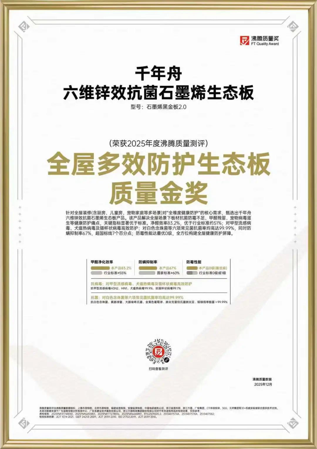 金獎(jiǎng)加冕！千年舟石墨烯黑金板2.0獲「沸騰質(zhì)量獎(jiǎng)」，實(shí)力定義健康家居新標(biāo)桿