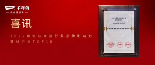 喜訊丨建材行業TOP10！千年舟綜合實力再獲認可