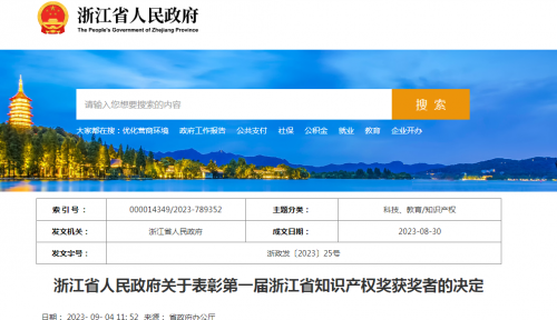 喜訊！千年舟集團商標斬獲第一屆浙江省知識產權獎！